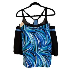 ZeroXposur Sun Smart Tankini Swim Set Bluebell XXL 18 UPF 30+ Swirl Print NWT